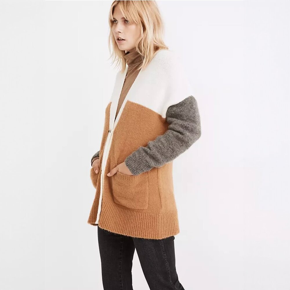 Madewell Allston Double Button Cardigan Sweater in Colorblock - sz XXS